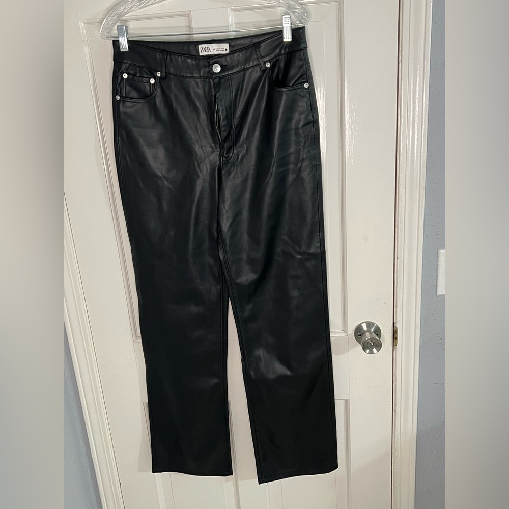 Zara Shiny Black faux Leather Trousers
